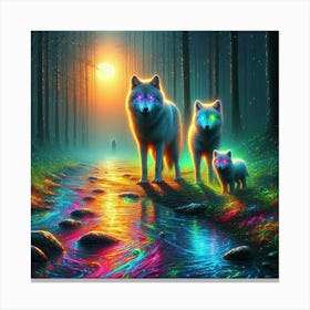 Mystical Forest Wolves Seeking Mushrooms and Crystals Canvas Print