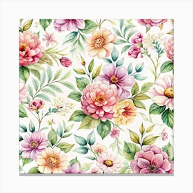 Flora Floral Flowers Flower Background Seamless Pattern Canvas Print