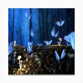 Blue Butterflies In The Forest Canvas Print