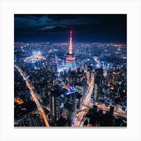 Tokyo Skyline At Night Canvas Print