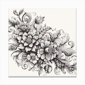 Black And White Floral Design 8 Canvas Print