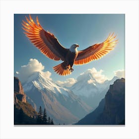 Giant Eagle With Glowing Wings Flying Over A Mountain 1 Canvas Print