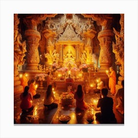 Congregation Of Devotees Praciticing Rituals In Indian Temple Canvas Print