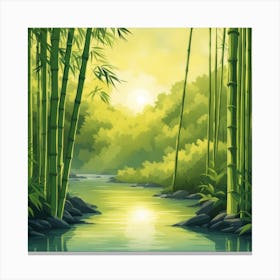 A Stream In A Bamboo Forest At Sun Rise Square Composition 14 Canvas Print