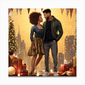 Realistic Black Couple Christmas Stylish Deep In 6 Canvas Print