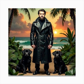 Man And His Dogs On The Beach 1 Canvas Print