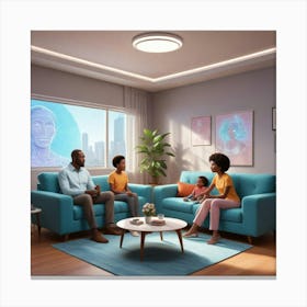 Family In Living Room Canvas Print