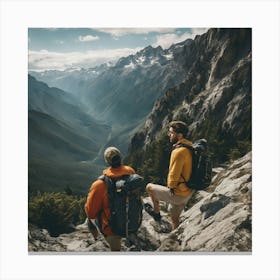 Two Hikers In The Mountains Canvas Print