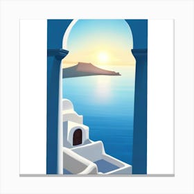 A window with a view of the sea and mountains. Canvas Print