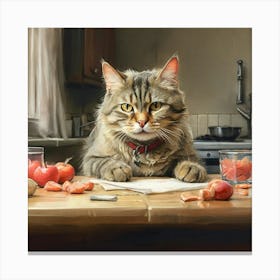 Cat At The Kitchen Table Canvas Print