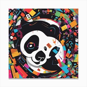 An Image Of A Panda With Letters On A Black Background, In The Style Of Bold Lines, Vivid Colors, Gr Canvas Print
