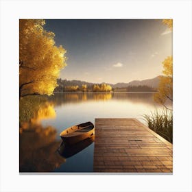 Boat Docked On A Lake Canvas Print