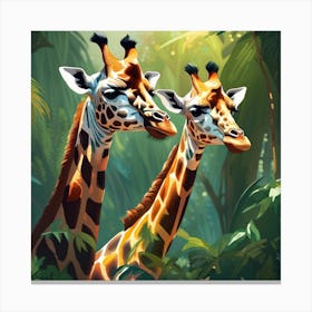 Giraffes In The Jungle 3 Canvas Print