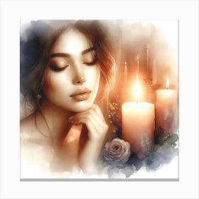 Beautiful Woman With Candles Canvas Print