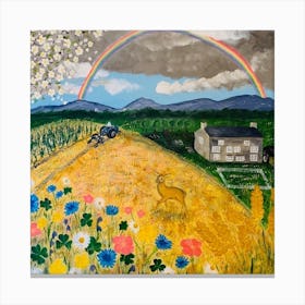Rainbow In The Field Canvas Print