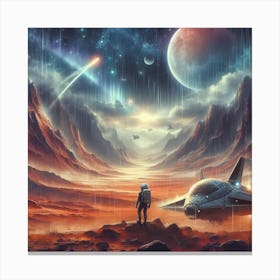 Space Landscape With Spaceship Canvas Print