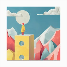 Person Standing On Top Of A Mountain Canvas Print