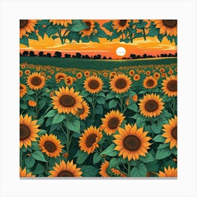 A Vibrant Field Of Sunflowers Stretching Towards The Horizon Under A Bright Sun A Poster Of Sunflowers In A Field With The Sun In The Background (4) Canvas Print