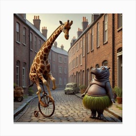 Giraffe And Hippo Canvas Print