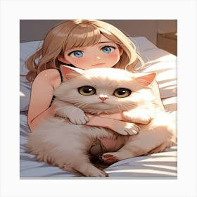 Anime Girl Hugging A Cat Canvas Print