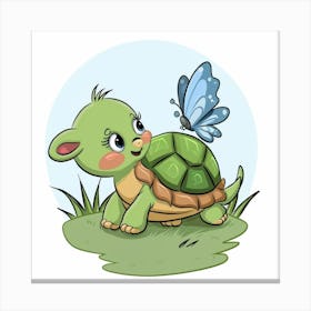 Little Turtle With Butterfly Canvas Print