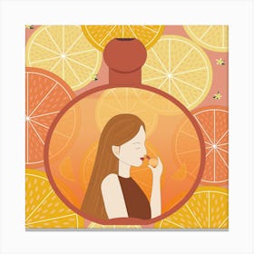 Illustration Of A Girl With Oranges Canvas Print