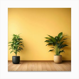 Two Potted Plants In Front Of Yellow Wall Canvas Print