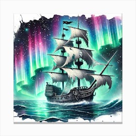 Ghostly Pirate Ship Sailing Canvas Print