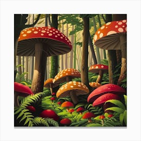 Mushrooms In The Forest Canvas Print