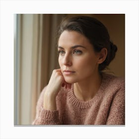 Portrait Of A Woman Looking Out A Window Canvas Print