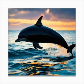 Dolphin Jumping At Sunset Canvas Print