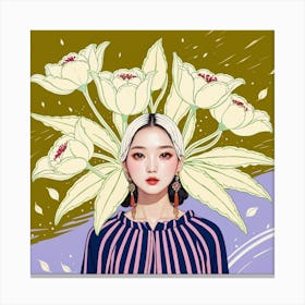 Asian Girl With Flowers 5 Canvas Print