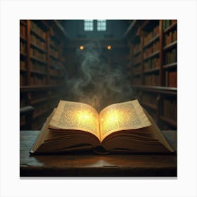 Enchanted Book Glowing With Ancient Knowledge In A Library 1 Canvas Print