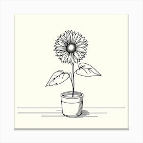 Detailed Lines and Warm Colors: A Realistic Art Print of a Sunflower in a Pot Canvas Print