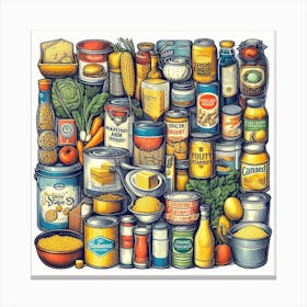 Food Cans Illustration Canvas Print