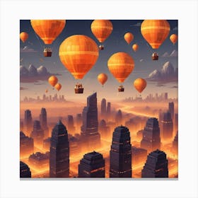 Hot Air Balloons Over A Futuristic City At Sunset Canvas Print