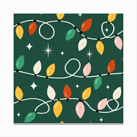 Holiday Christmas Lights Minimal Retro Bold Green Canvas Print