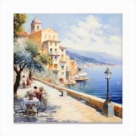 AI Sorrento Symphony: Impressionist Elegance by the Sea Canvas Print