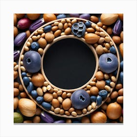 Top View Of Nuts And Blueberries On Black Background Canvas Print