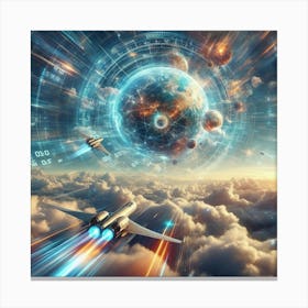 Futuristic Spaceship Flying In The Sky Canvas Print