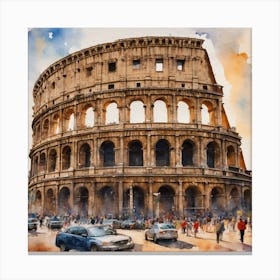 Watercolor painting of the famous Roman Colosseum in Italy Canvas Print
