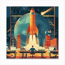 Illustration Of A Rocket Launch 1 Canvas Print