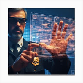Police Officer Touching Futuristic Technology Canvas Print