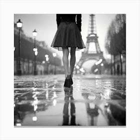 Black and white Paris with Eiffel Tower in rainy night  Canvas Print