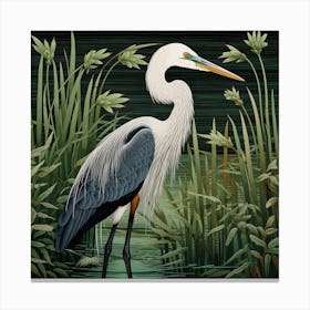 Ohara Koson Inspired Bird Painting Great Blue Heron 1 Square Canvas Print