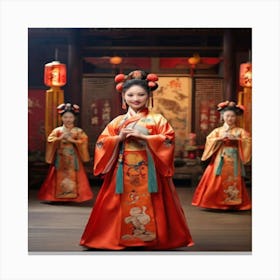 Chinese Girls In Traditional Costumes Canvas Print