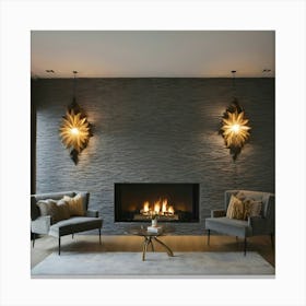 Modern Living Room With Fireplace 23 Canvas Print