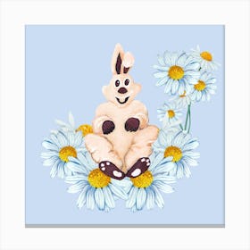 Bunny And Daisy Square Canvas Print