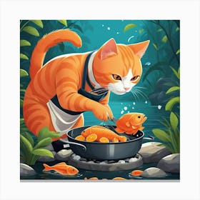 Albedobase Xl An Orange Cat Cooks A Fish In The Nature 0 (1) Canvas Print