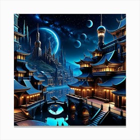 Fantasy City At Night 22 Canvas Print